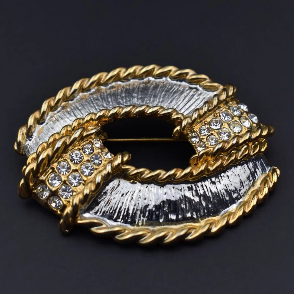Large gold and silver knot brooch, 60s vintage nautical pin